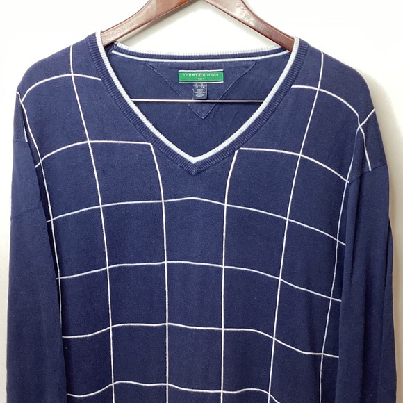 Tommy Hilfiger Other - Tommy Hilfiger‎ Golf Sweater Mens XL Blue White Grid V Neck Pullover